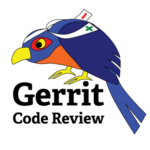 A cartoon bird with a nurse hat and colorful feathers above the text Gerrit Code Review.